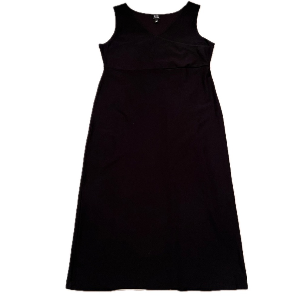 Eileen Fisher Stretch Jersey Knit Tank Dress black v neck wrap design - Picture 3 of 14